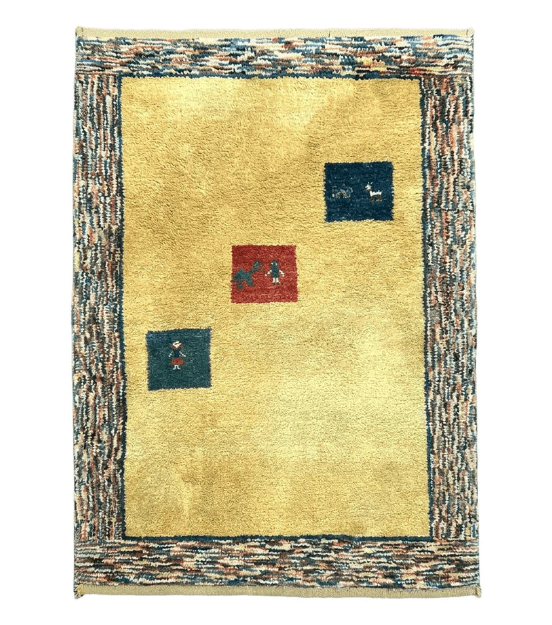 Indo Gabbeh Rug 3.7 x 5, Tribal Rug, Boho Rug, Wool Handmade Carpet by Jewel Rugs