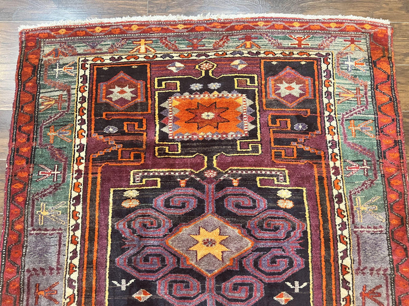 Persian Tribal Rug 5x6, Persian Nahavand Rug, Purple, Geometric Vintage Wool Handmade Carpet by Jewel Rugs