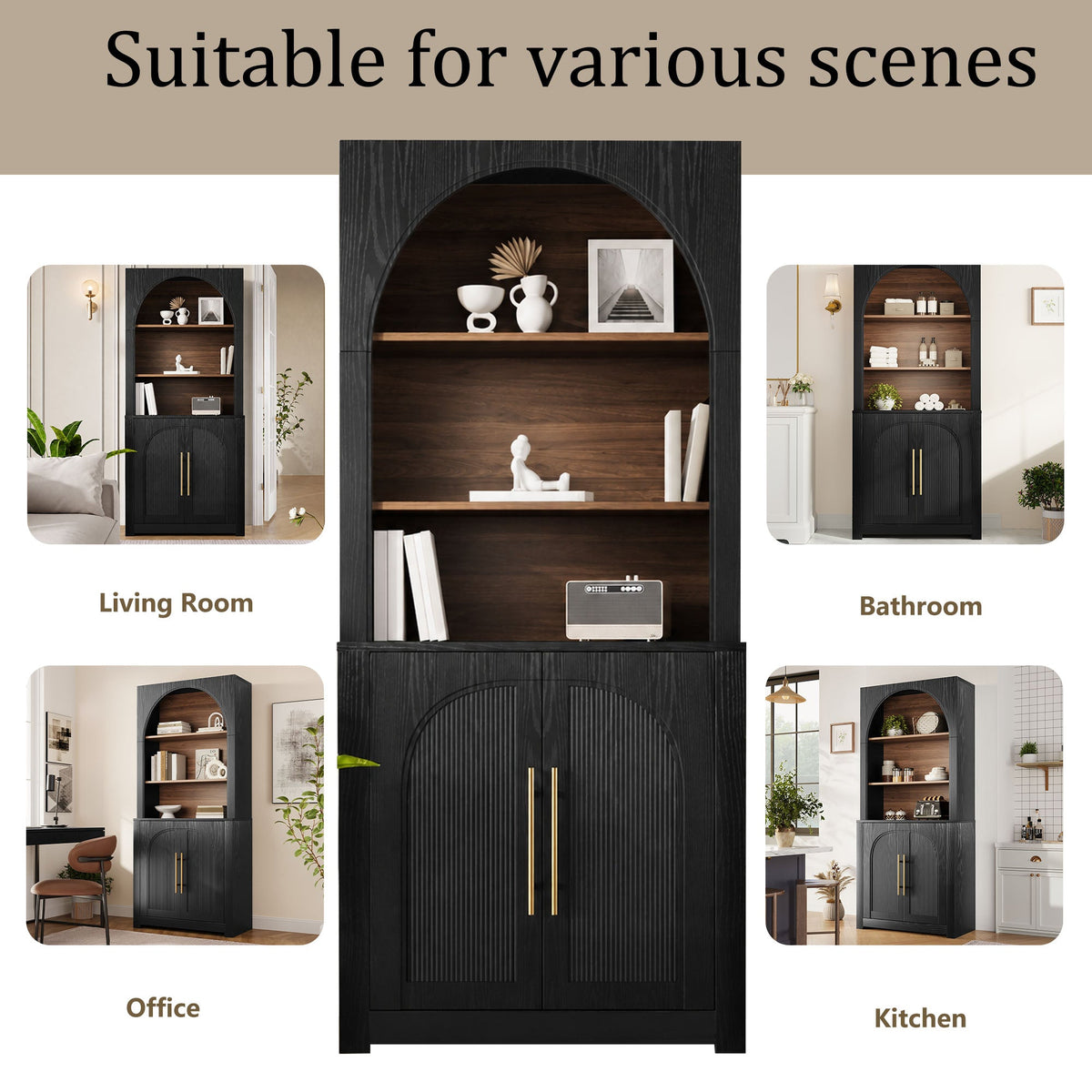 Modern Black Bookcase with Storage Cabinet - Black, photo 5 of 10