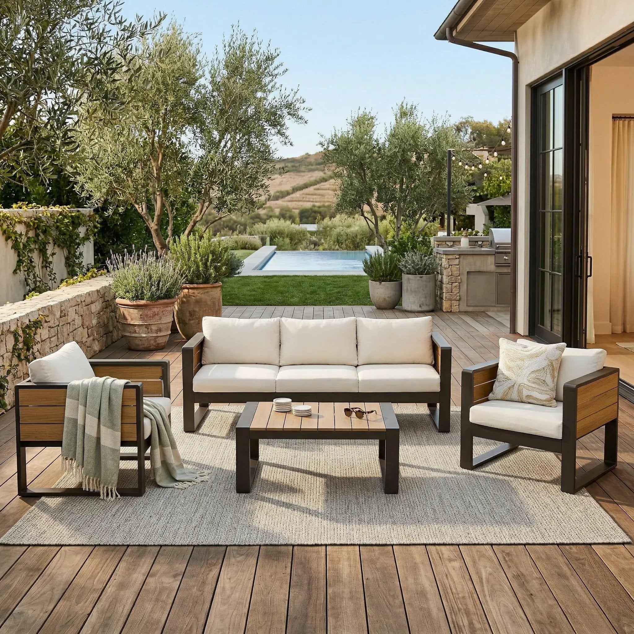 Aluminum Frame Large 4-Piece Outdoor Patio Furniture Set for 5 Person by HouseOfZazla