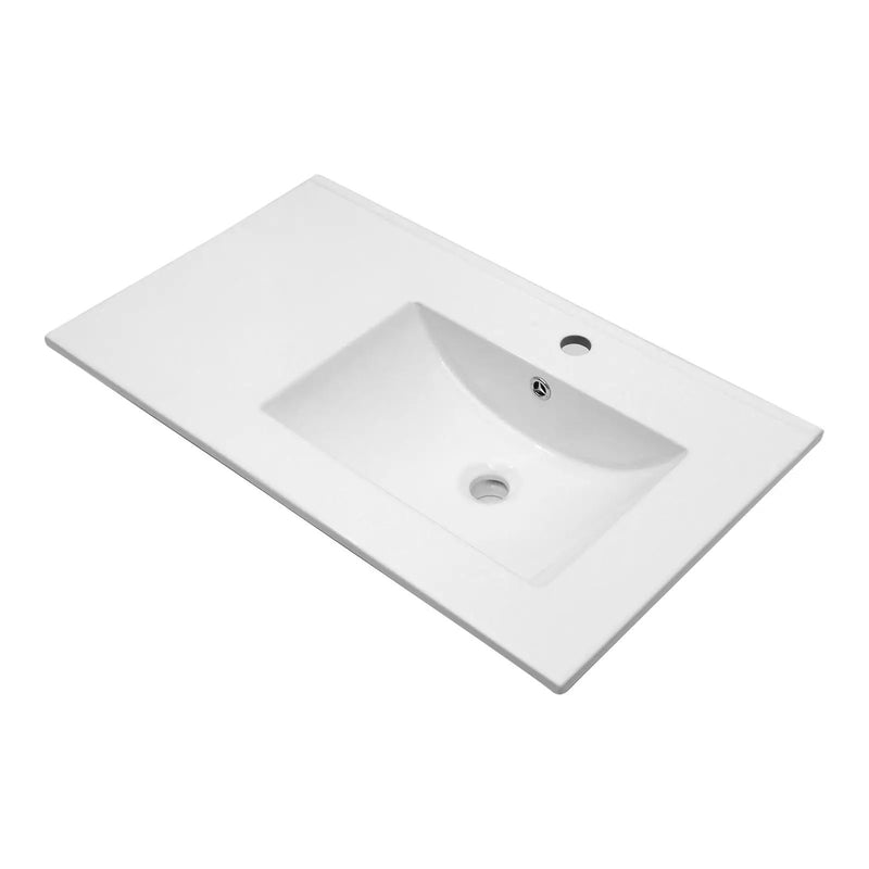 Rectangular Single Vanity Top With 1 Faucet Hole And Overflow, 32" X 18", Spacious Left Countertop For Storage - White by HouseOfZazla
