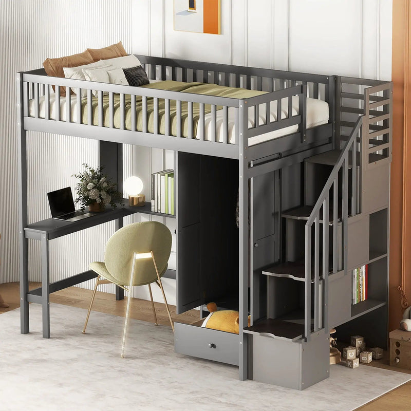 Loft Bed With Bookshelf, Drawers, Desk, And Wardrobe by HouseOfZazla