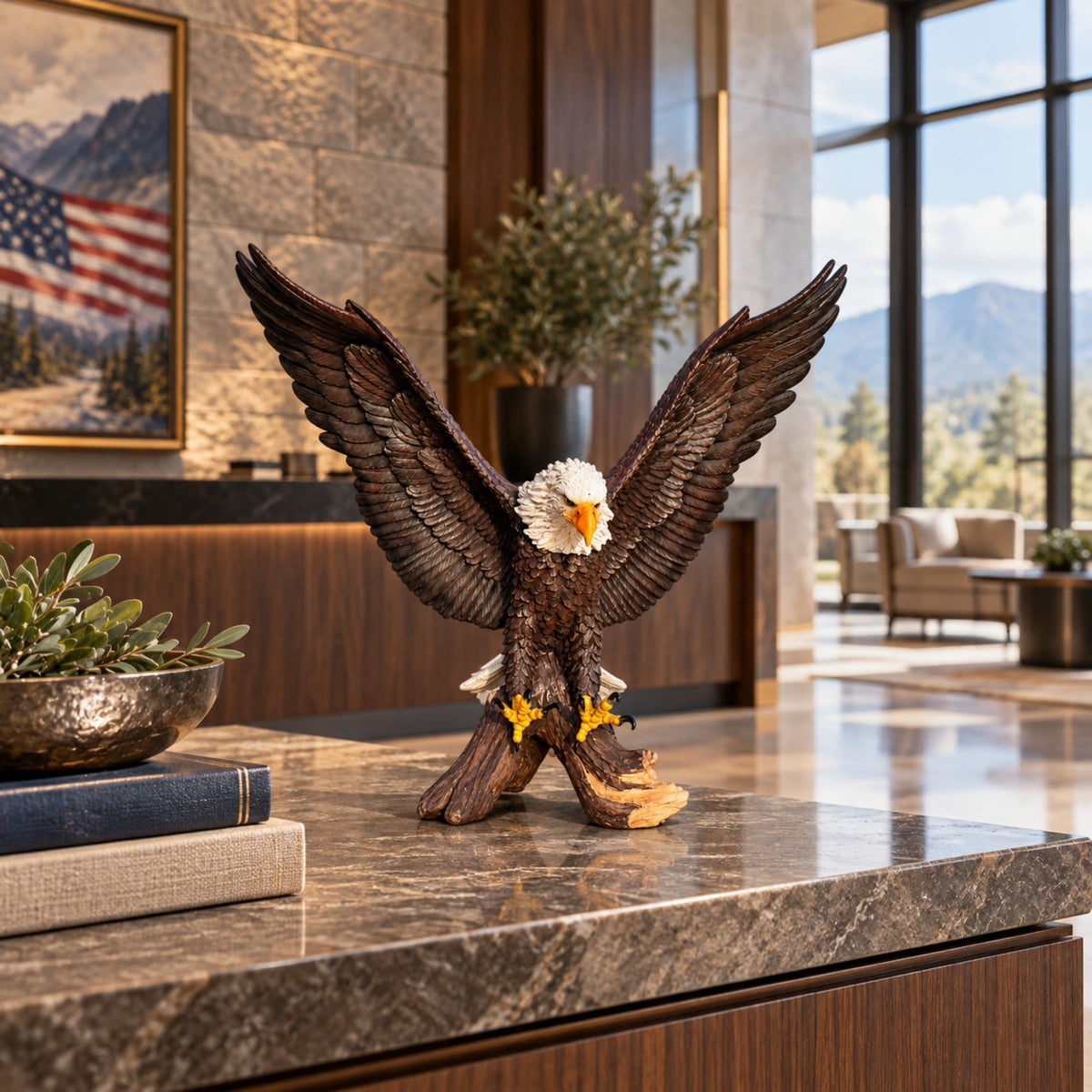 Bald Eagle Garden Statue 24.02 Inch Winged Resin Wildlife Sculpture for Patio Yard Outdoor Decor, photo 2 of 10