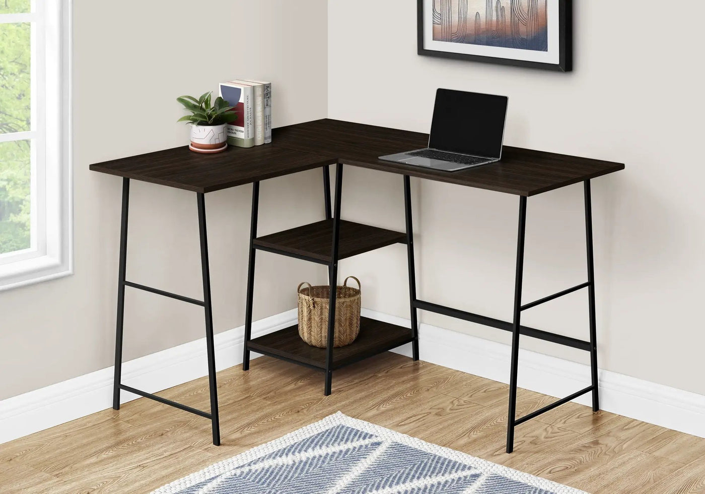 L-Shape Corner Computer Desk with Storage Shelves by HouseOfZazla