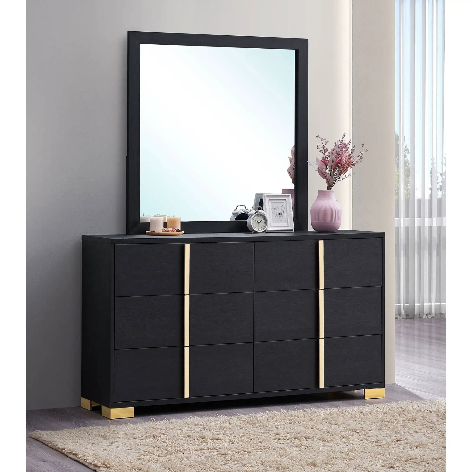 Jeremiah - 6 Drawer Dresser With Mirror - Black