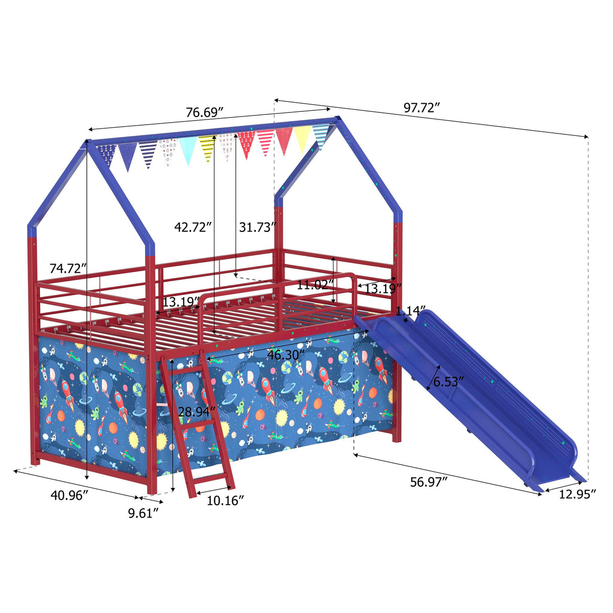 Jack - House Loft Bed With Slide And Curtain Set, photo 28 of 29