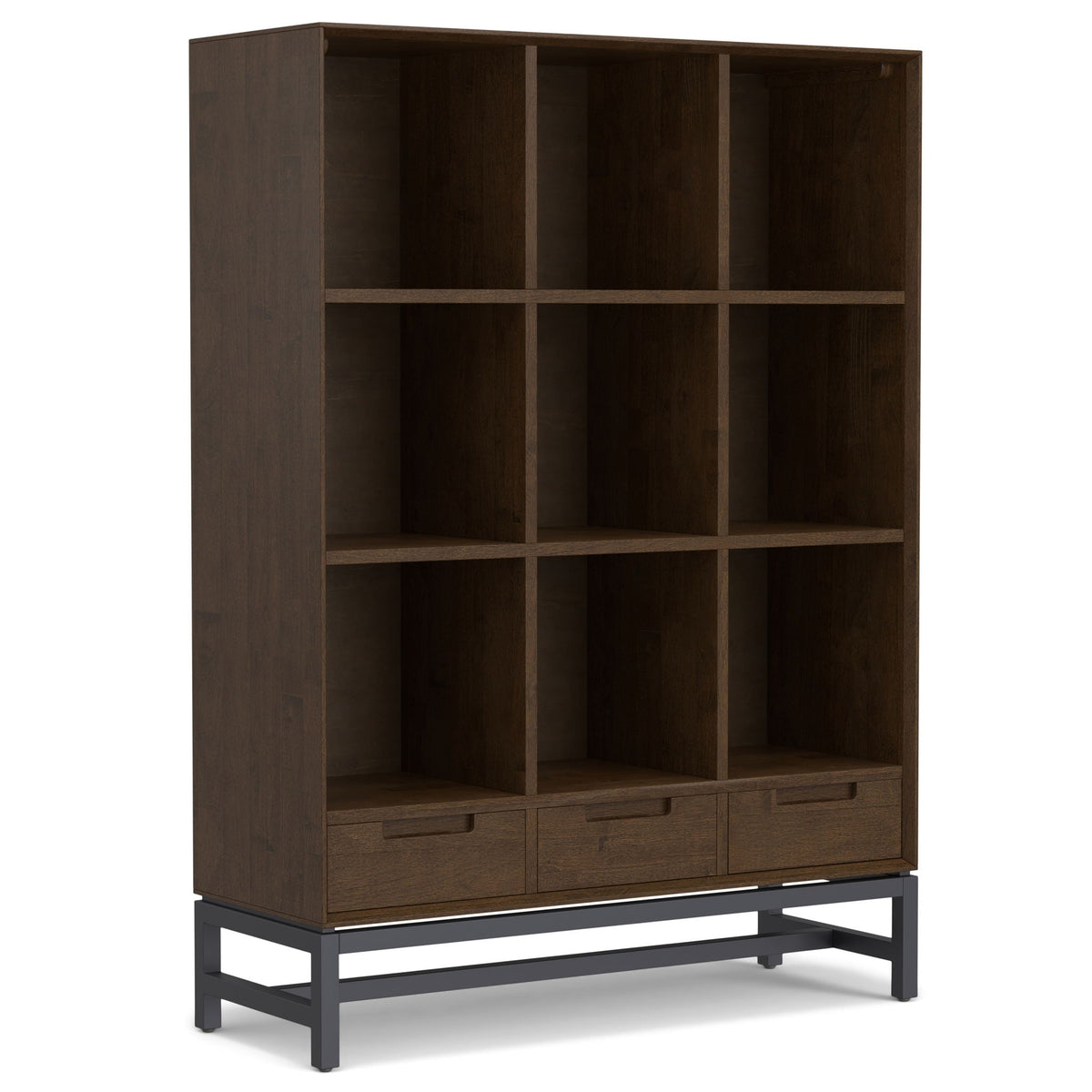 Walnut Brown Cube Organizer Bookcase with Drawers - 9 Cubes