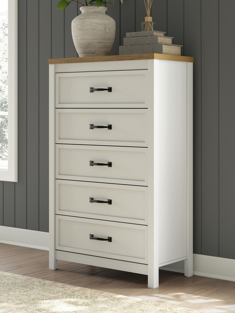 Kerisden - Five Drawer Chest - White / Brown, photo 7 of 7
