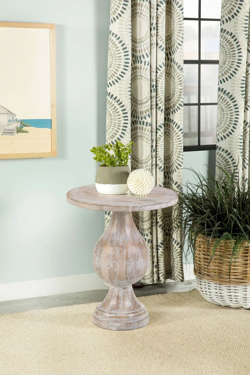 Dianella Round Pedestal Base Accent Side Table White Washed by Unique Piece Furniture