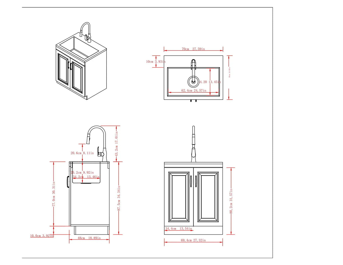 Darwin - Deluxe Laundry Cabinet With Pull-Out Faucet And Stainless Steel Sink by HouseOfZazla