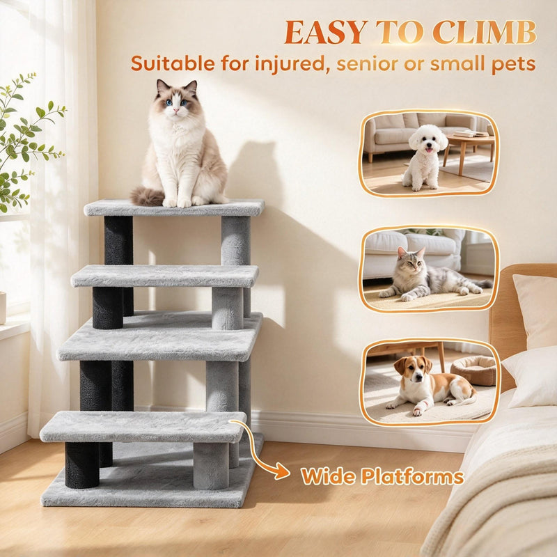 Modular Pet Cat Stairs with Flexible Setup - Particleboard & Plush, Gray/Black, photo 7 of 9