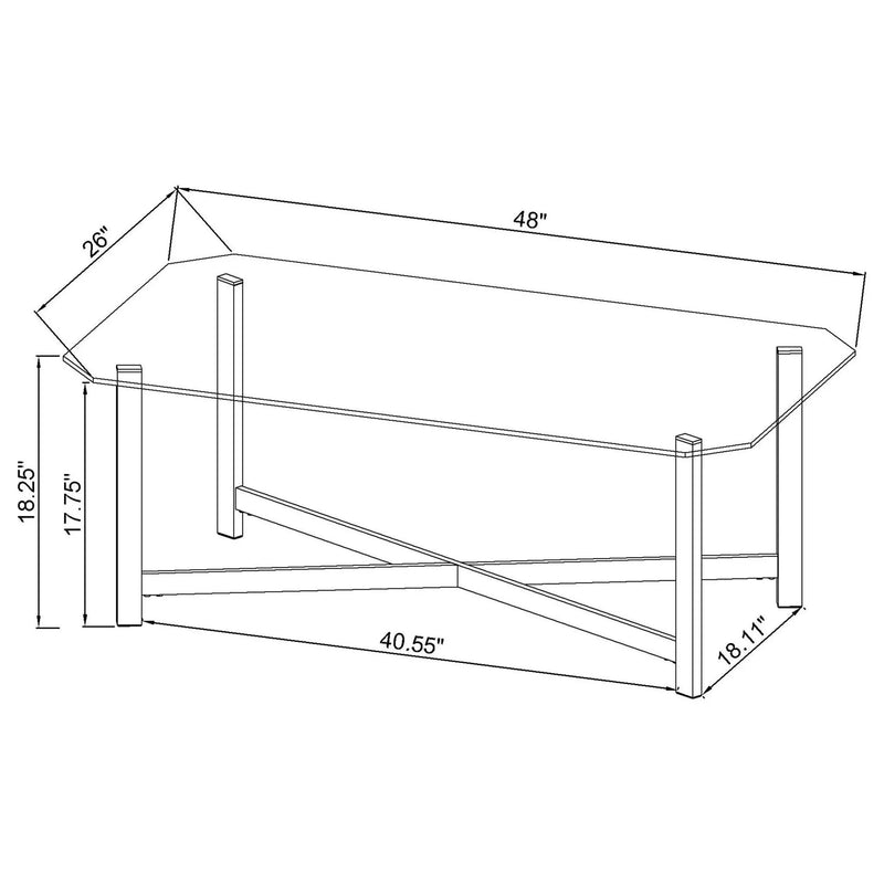 Cronin Rectangular Tempered Glass Top Cocktail Coffee Table Chrome by Unique Piece Furniture