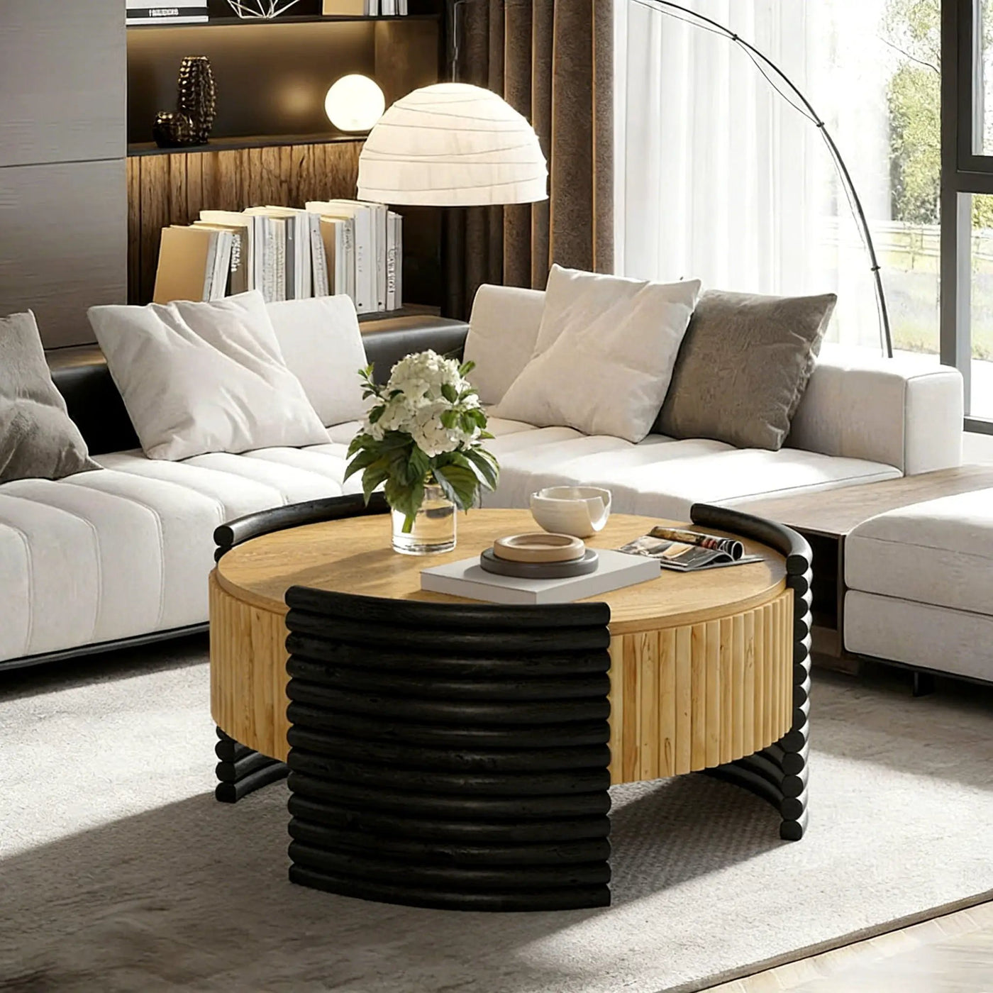 Modern Colorblocked Striped Coffee Table With Flip Top Storage by HouseOfZazla