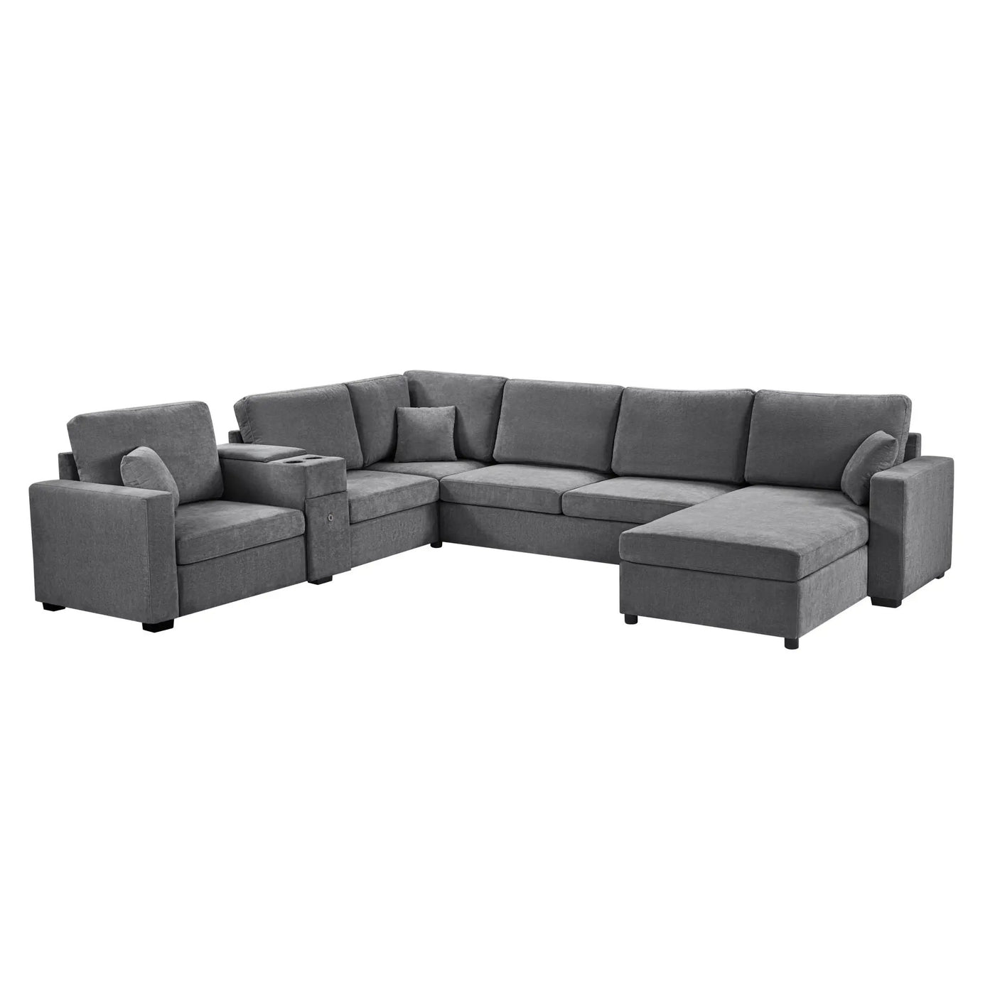 Modular 5 Seat U-Shape Sectional Sofa With Chaise Lounge, Built In Cup Holders And Storage Drawer by HouseOfZazla