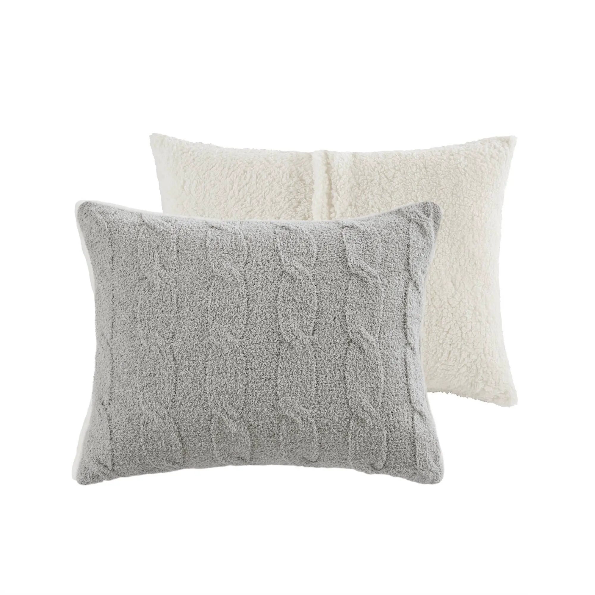3 Pieces Full/Queen Cable Knit Chenille Comforter Set Gray by HouseOfZazla