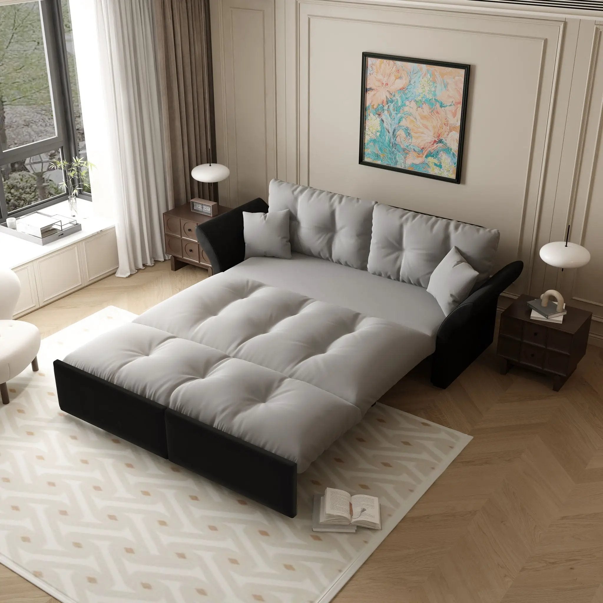 Queen Pull Out Sofa Bed, 3 In 1 Convertible Sleeper Tufted With 2 Soft Pillows by HouseOfZazla