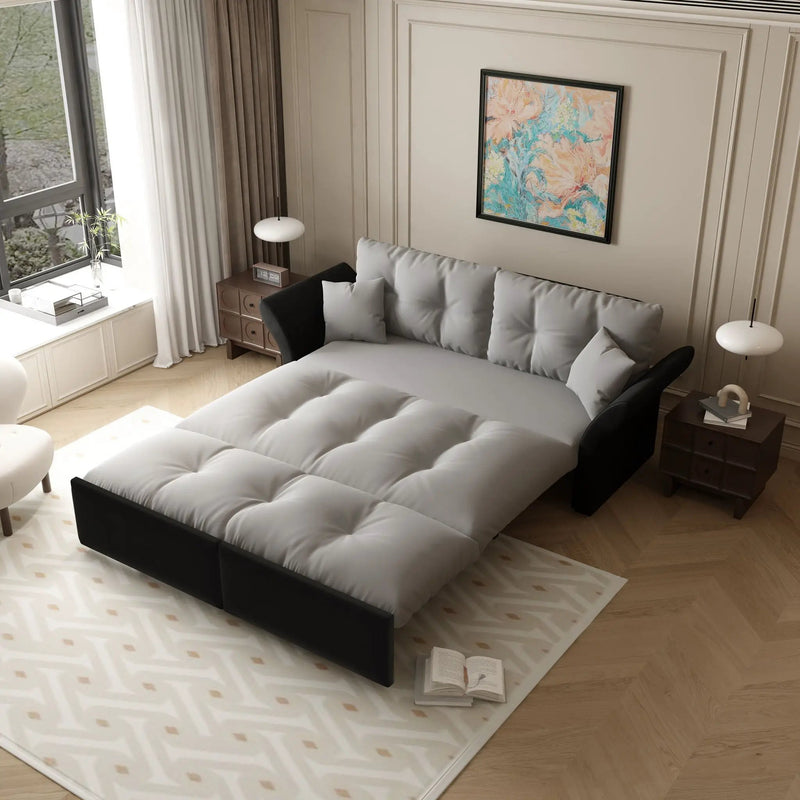 Queen Pull Out Sofa Bed, 3 In 1 Convertible Sleeper Tufted With 2 Soft Pillows by HouseOfZazla