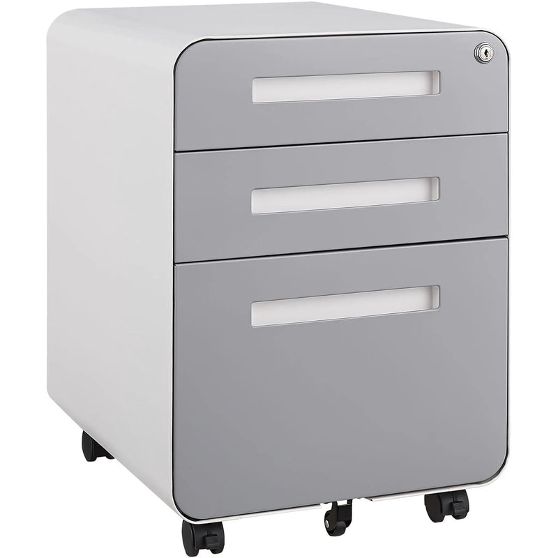 3 Drawer Mobile File Cabinet Under Desk Office, Simple Style Versatile Storage Cabinet For Legal / Letter / A4 Files, 5 Wheel Design Anti-Tilting Cold Rolled Steel Waterproof Moisture-Proof by Unique Piece Furniture
