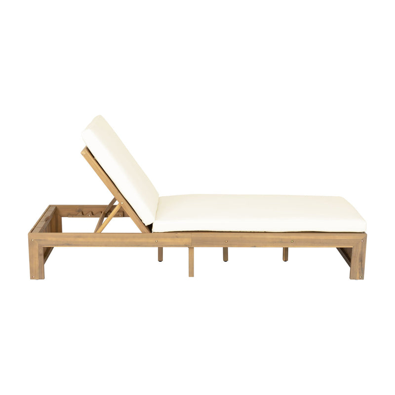 Adjustable Outdoor Chaise Lounge Patio Recliner - Beige / Light Teak by HouseOfZazla