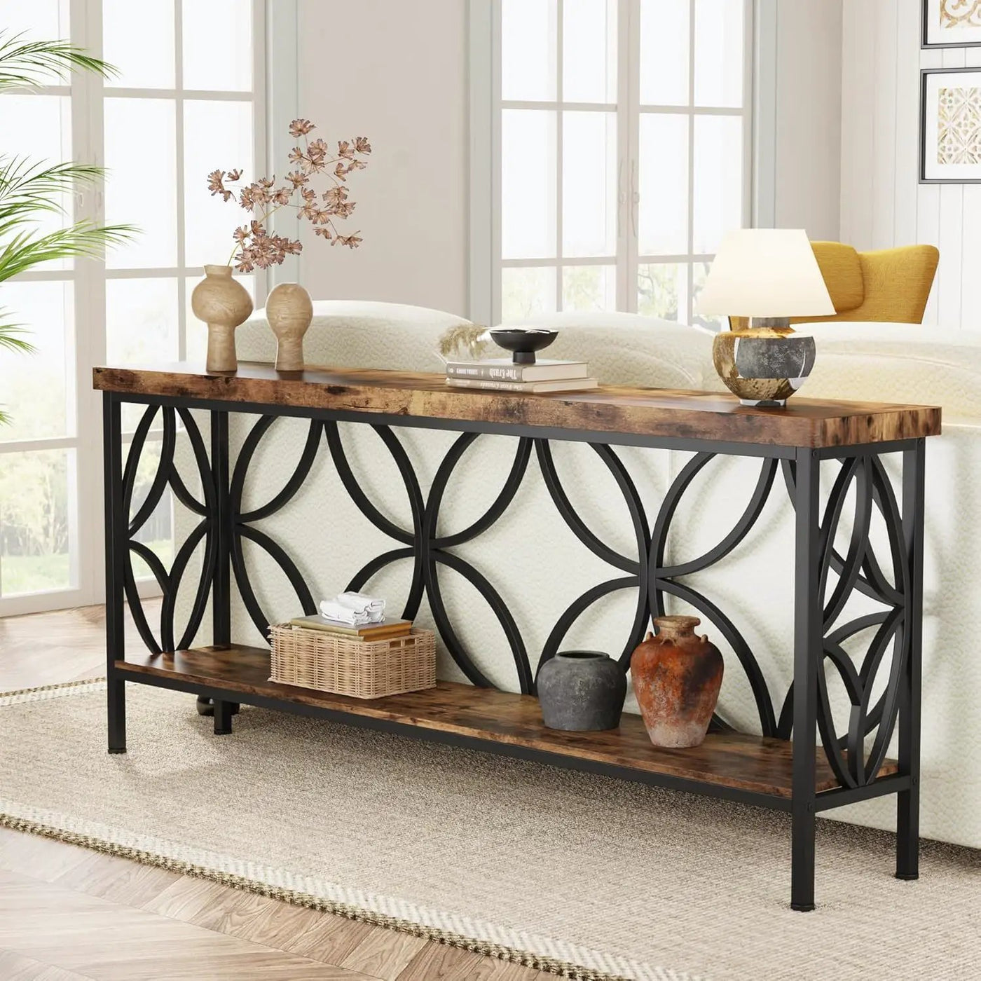 Extra Long Console Table With Open Storage Shelves by HouseOfZazla