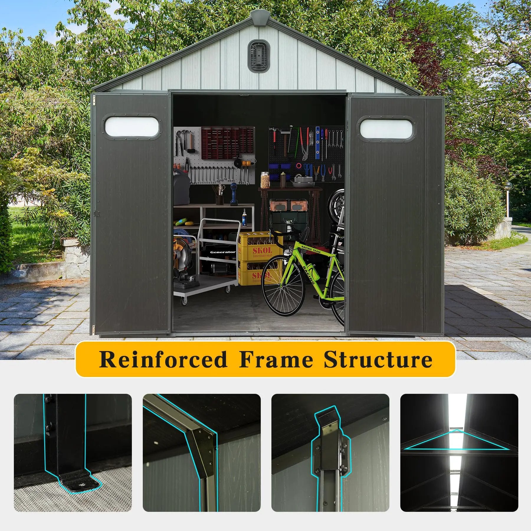 8x8FT Resin Outdoor Storage Shed with Lockable Door by HouseOfZazla