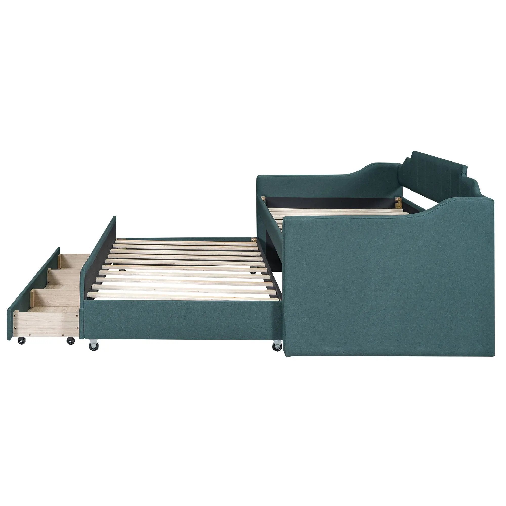 Upholstered Simple Design Daybed With Trundle And 3 Drawers