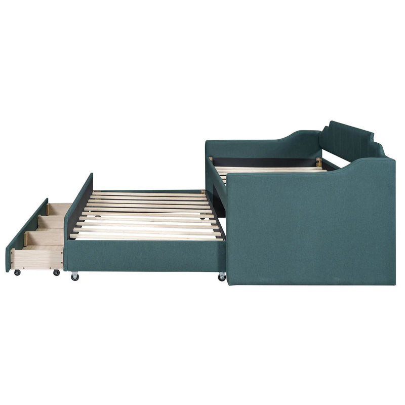 Upholstered Simple Design Daybed With Trundle And 3 Drawers