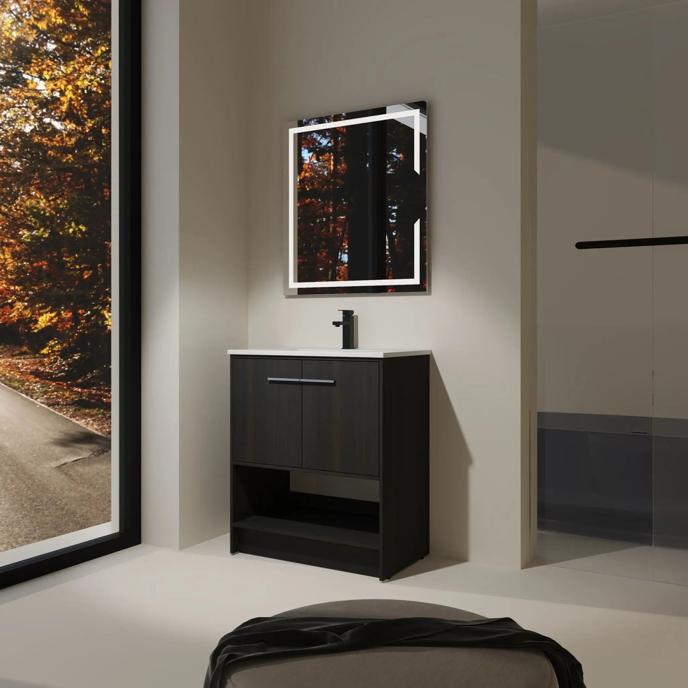 Modern Bathroom Vanity With Ceramic Sink, Freestanding Cabinet, Soft Closing Doors by HouseOfZazla