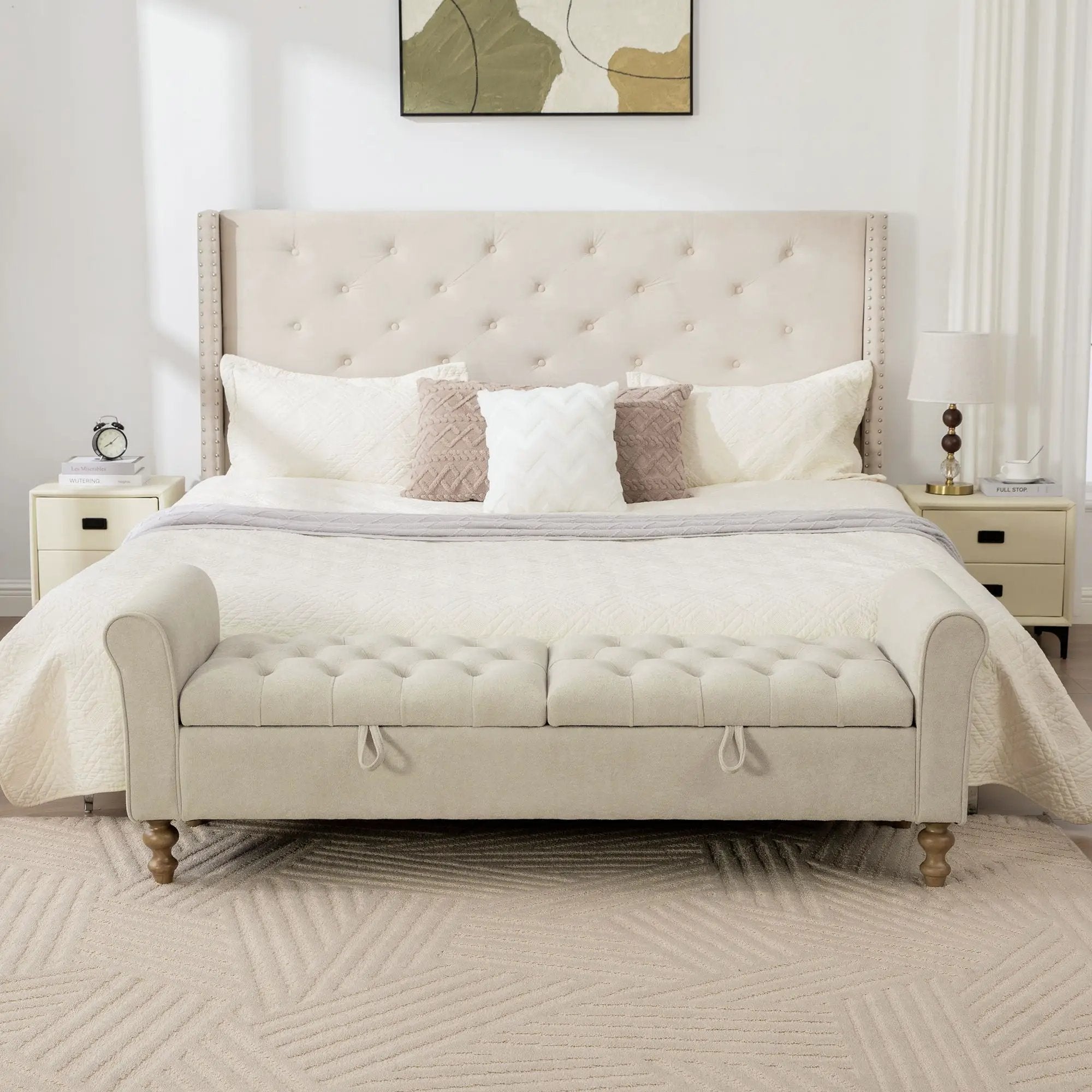Napped Storage Bench With Rolled Armrest - Griege by HouseOfZazla