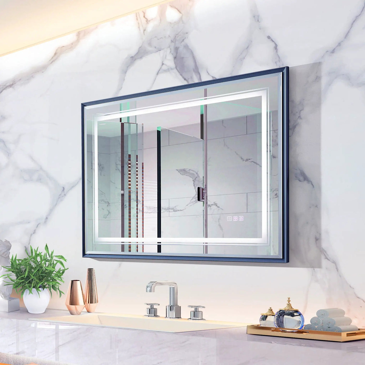 LED Bathroom Beveled Mirror, 3000 - 6000K Gradient Front And Backlit LED Mirror For Bathroom, 3 Colors Dimmable, Ip54 Enhanced Anti Fog by HouseOfZazla