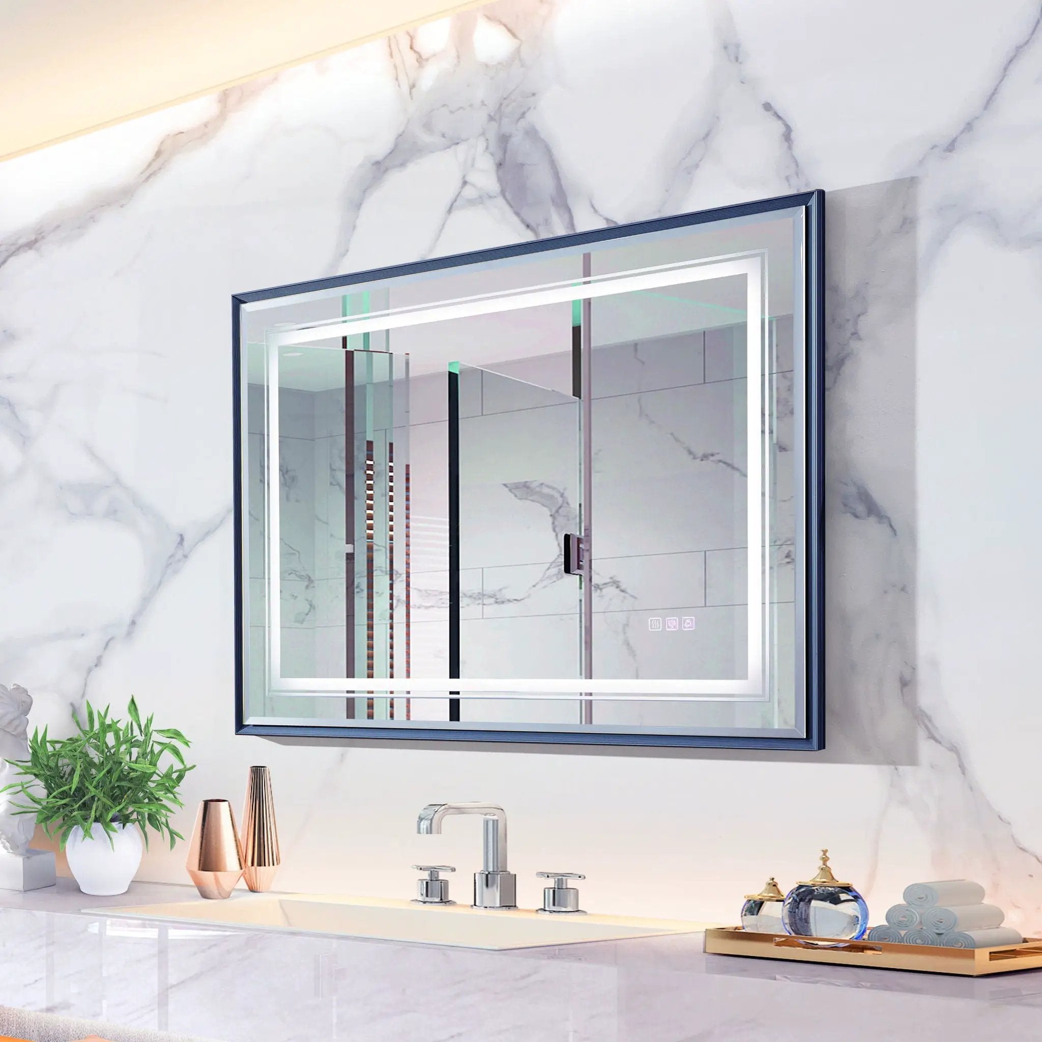 LED Bathroom Beveled Mirror, 3000 - 6000K Gradient Front And Backlit LED Mirror For Bathroom, 3 Colors Dimmable, Ip54 Enhanced Anti Fog by HouseOfZazla