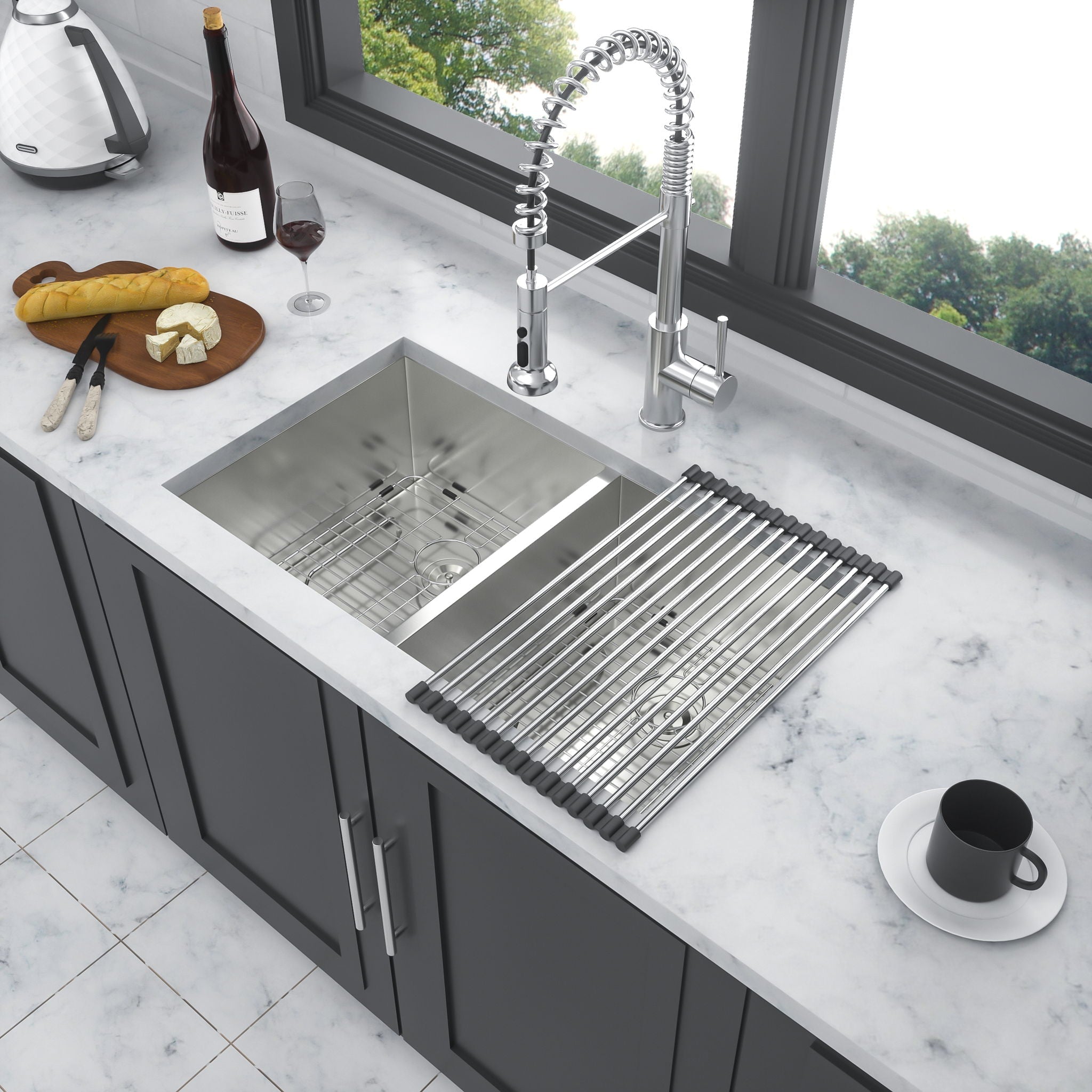 16 Gauge Undermount Double Bowl Kitchen Sink With 9" Deep Bowls - Brushed Nickel by HouseOfZazla
