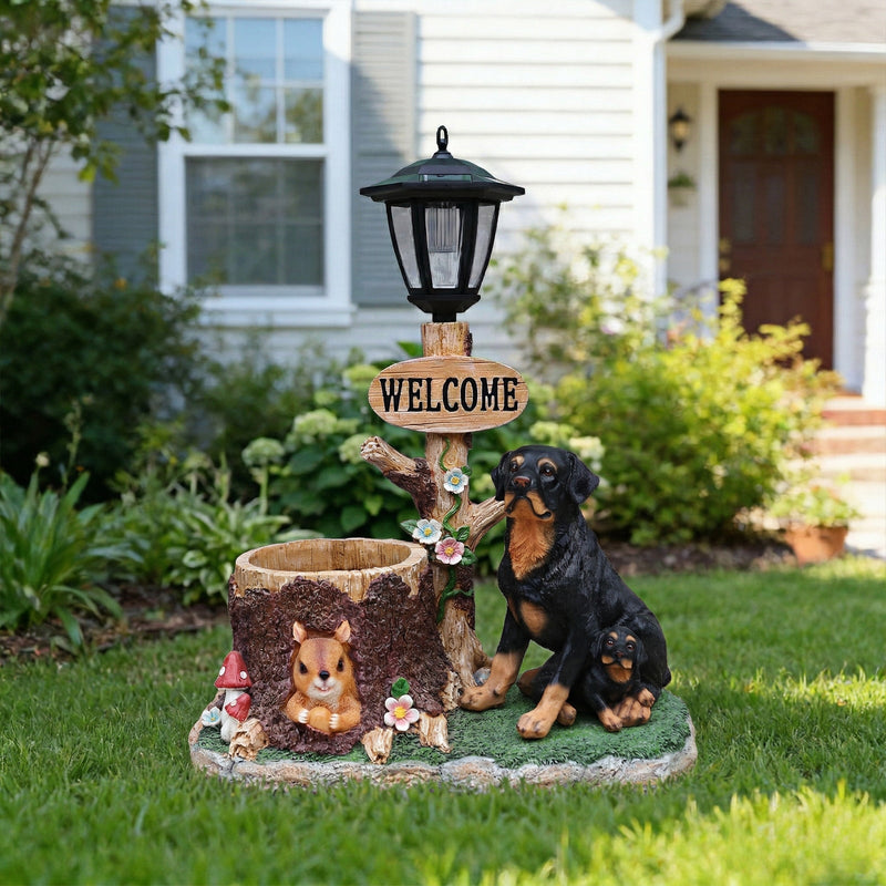 Rottweiler Dog Family Planter Statue by HouseOfZazla