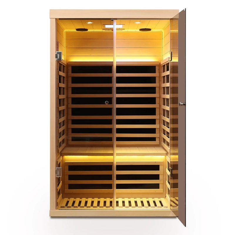 Luxury Indoor Hemlock Infrared Sauna Room with Double Doors and Glass for Two Persons by HouseOfZazla