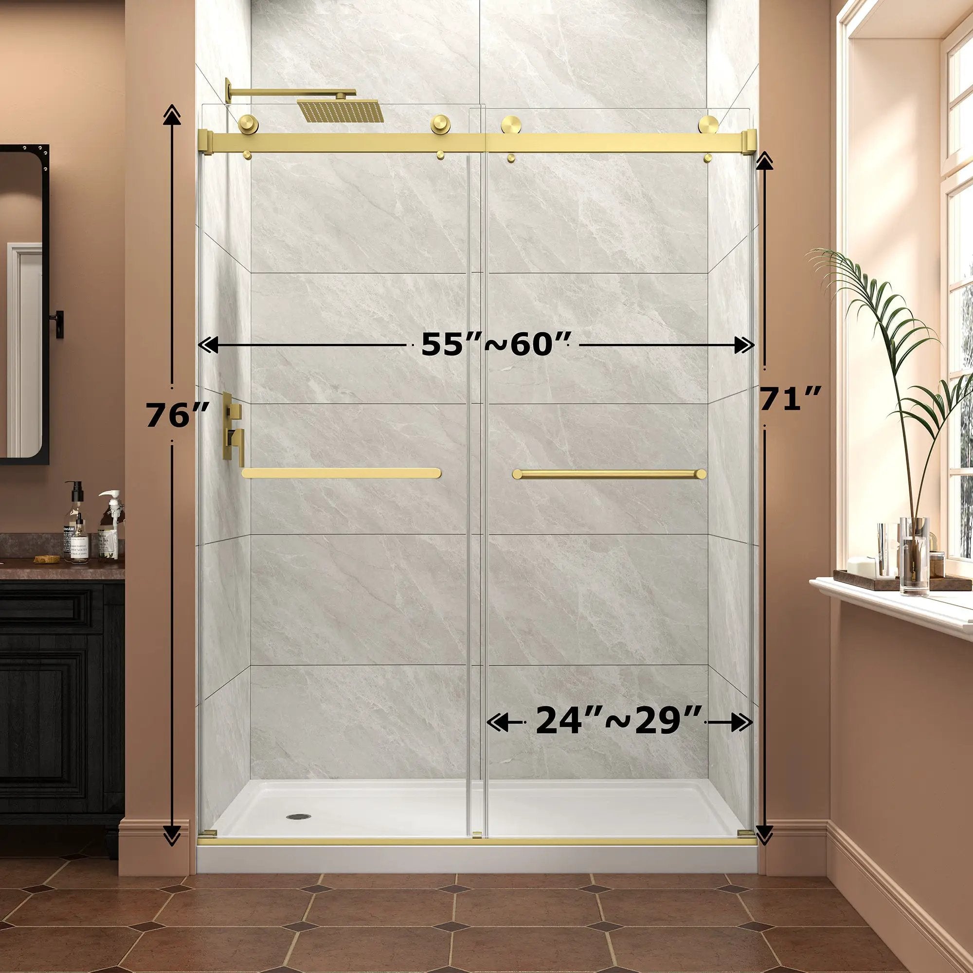 55"-60" W x 76" H Brushed Frameless Shower Door by HouseOfZazla