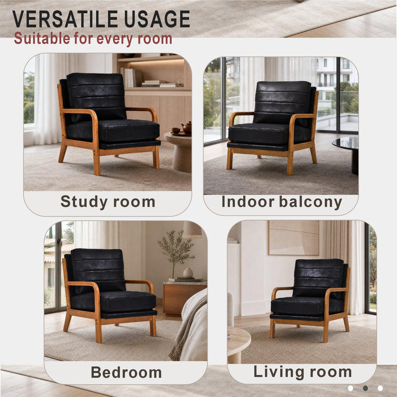 Foil Fabric Wood Armchair with Solid Wood Frame - Neutral, photo 6 of 10