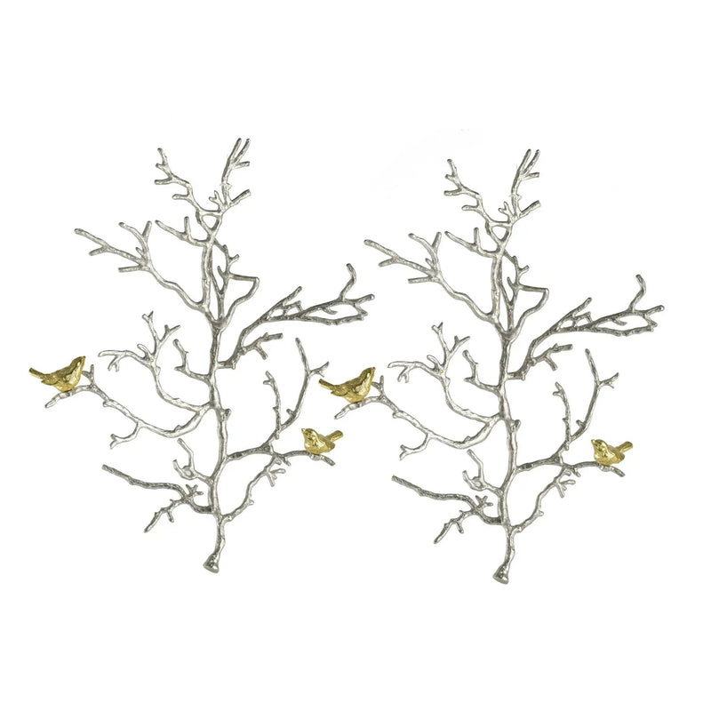 Metal Branch Wall Sculptures With Bird Accents (Set of 2) - Silver Multi by HouseOfZazla