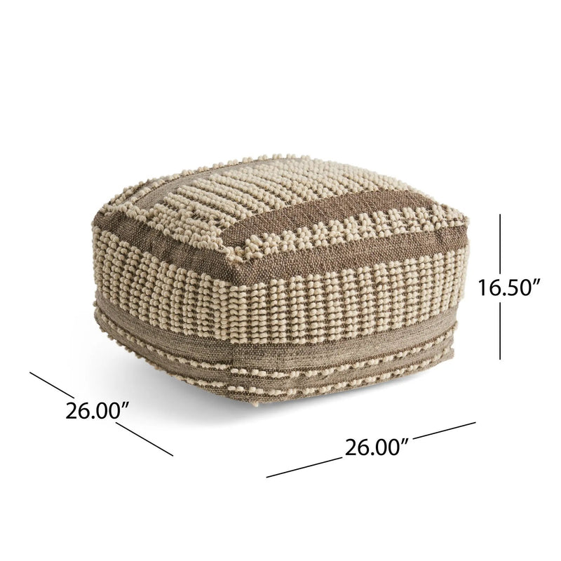 Rustic Wool And Cotton Large Pouf, Handcrafted Tufted Design - Brown / Beige by HouseOfZazla