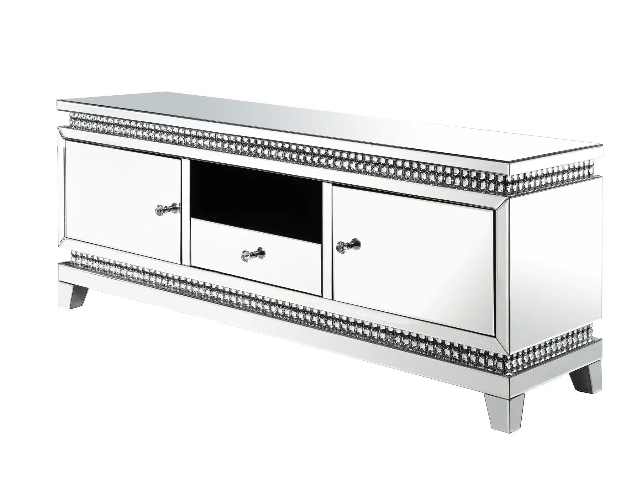 Lotus - TV Stand - Mirrored, Faux Ice Cube Crystals by Unique Piece Furniture