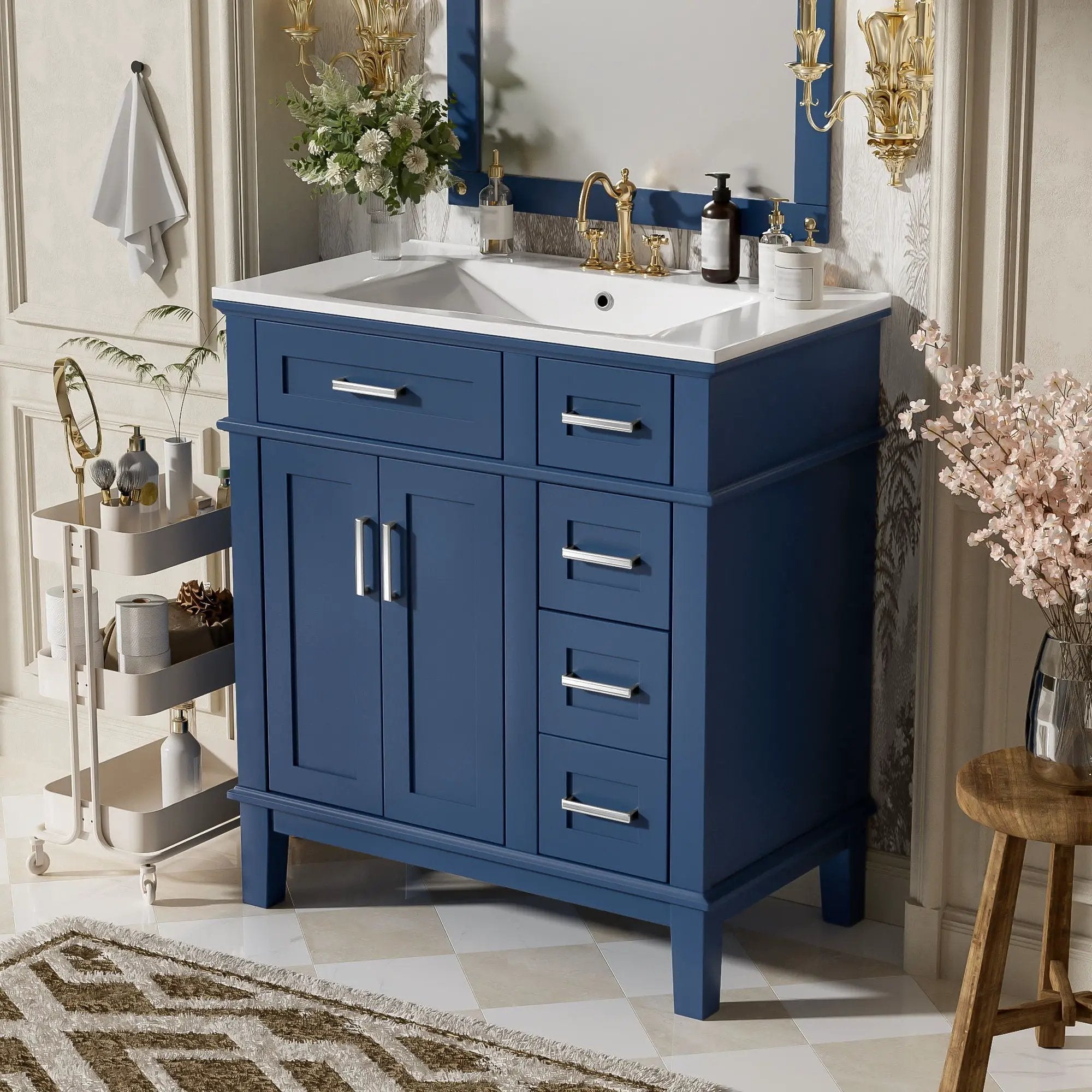 Modern Bathroom Vanity With Sink, Storage Cabinet, Soft Close Doors, Deep & Standard Drawers by Unique Piece Furniture