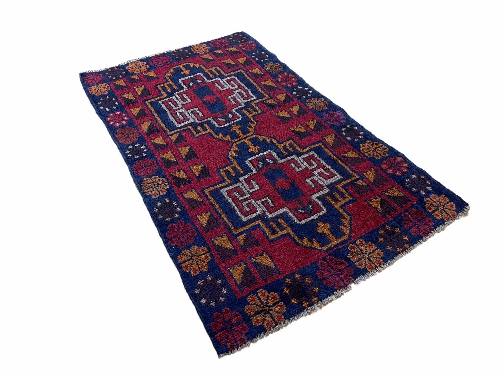 3 X 4.3 Vintage Handmade Tribal Wool Rug Balouch Rug Afghan Rug Red Blue Nice by Jewel Rugs