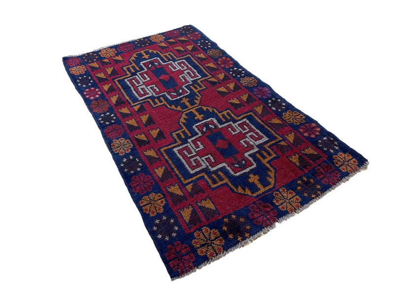 3 X 4.3 Vintage Handmade Tribal Wool Rug Balouch Rug Afghan Rug Red Blue Nice by Jewel Rugs