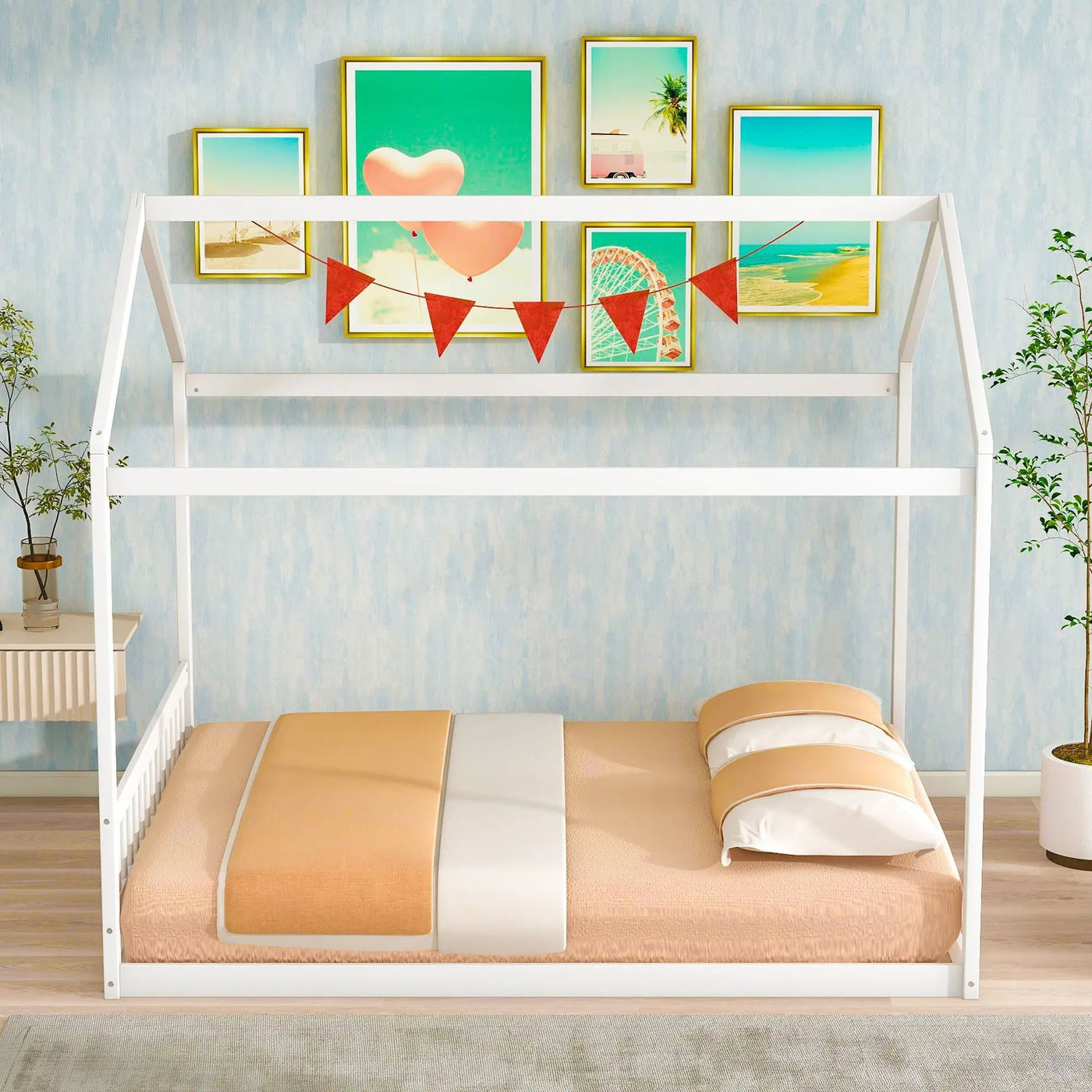 Wooden House Bed With Headboard by HouseOfZazla