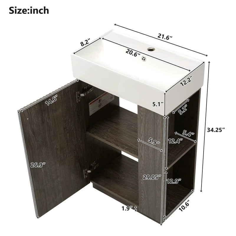 Bathroom Vanity With Sink, Freestanding Wood Grain Cabinet With Storage by Unique Piece Furniture