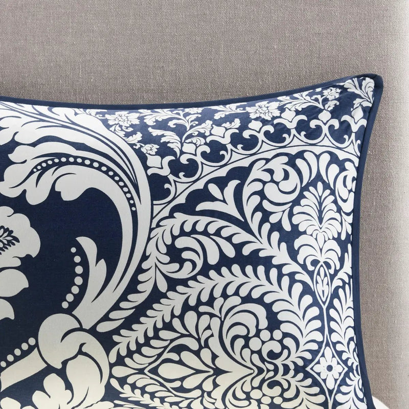 7 Piece Cotton Printed Comforter Set Indigo Queen by HouseOfZazla