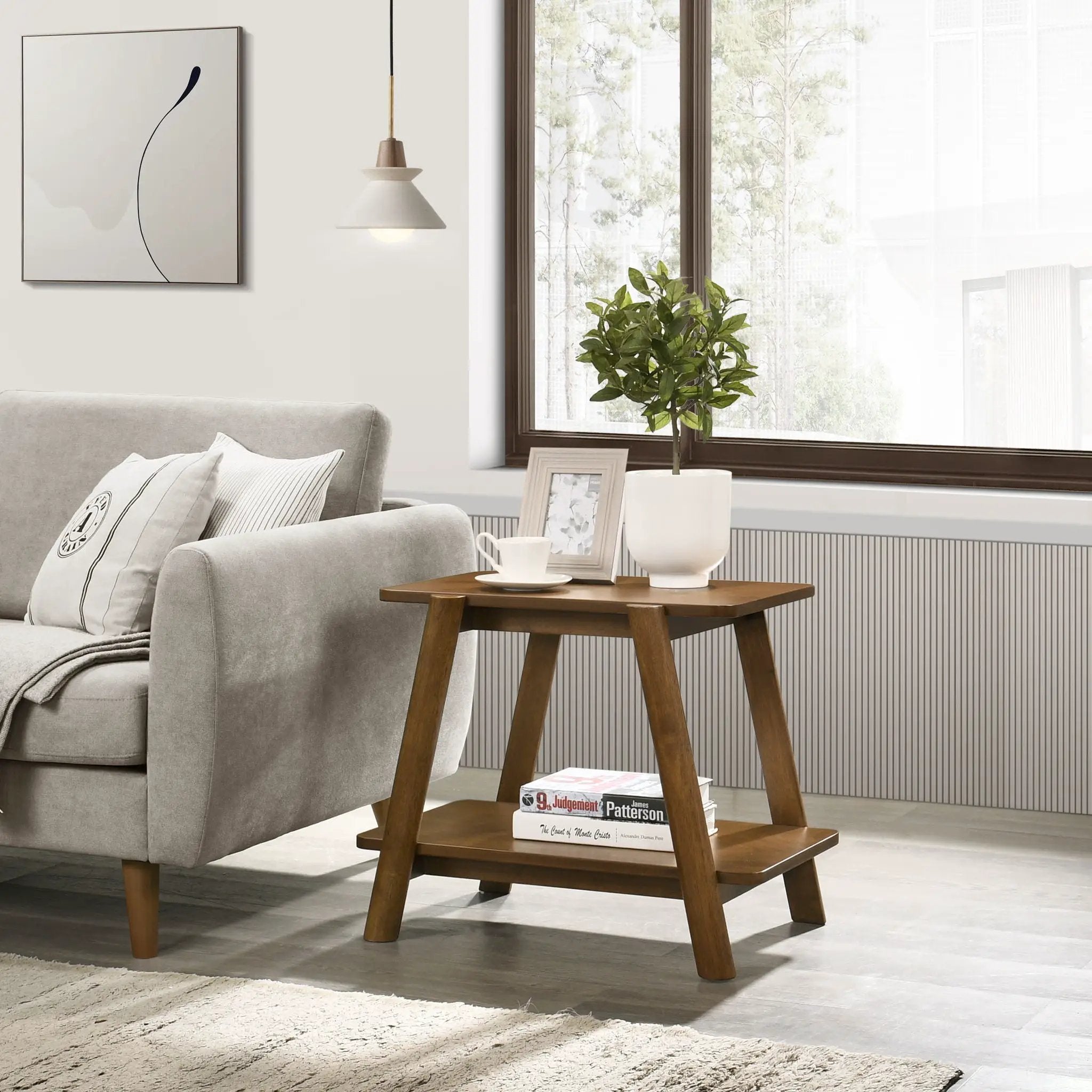 Metz - Mid-Century Modern Wood Shelf 3 Piece Coffee Table Set - Walnut by HouseOfZazla
