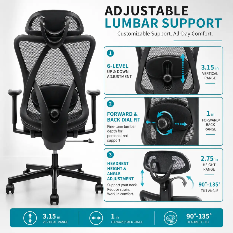 Ergonomic Office Chair with Adjustable Lumbar Support by HouseOfZazla