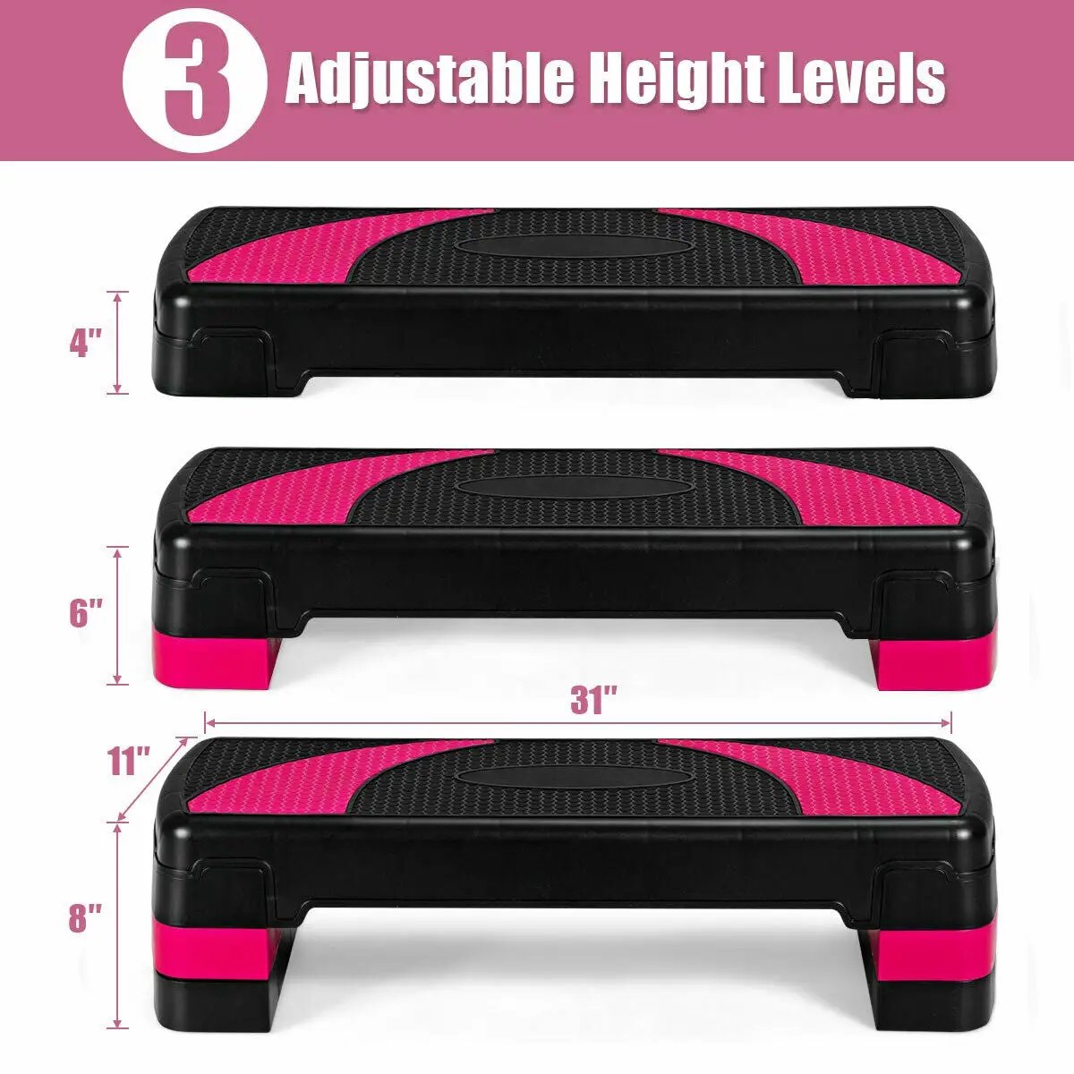 31 Inch Adjustable Exercise Aerobic Stepper with Non-Slip Pads by DirectDeals