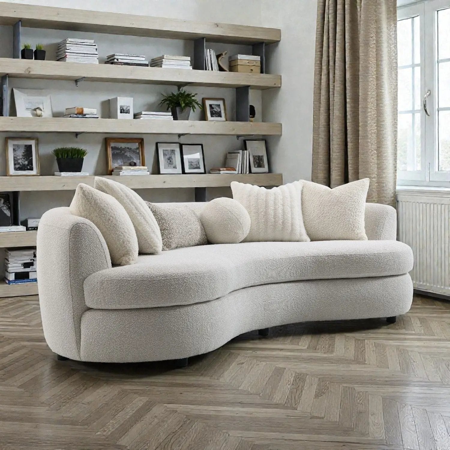 Iniko Boucle Sofa With Toss Pillows - Beige by HouseOfZazla