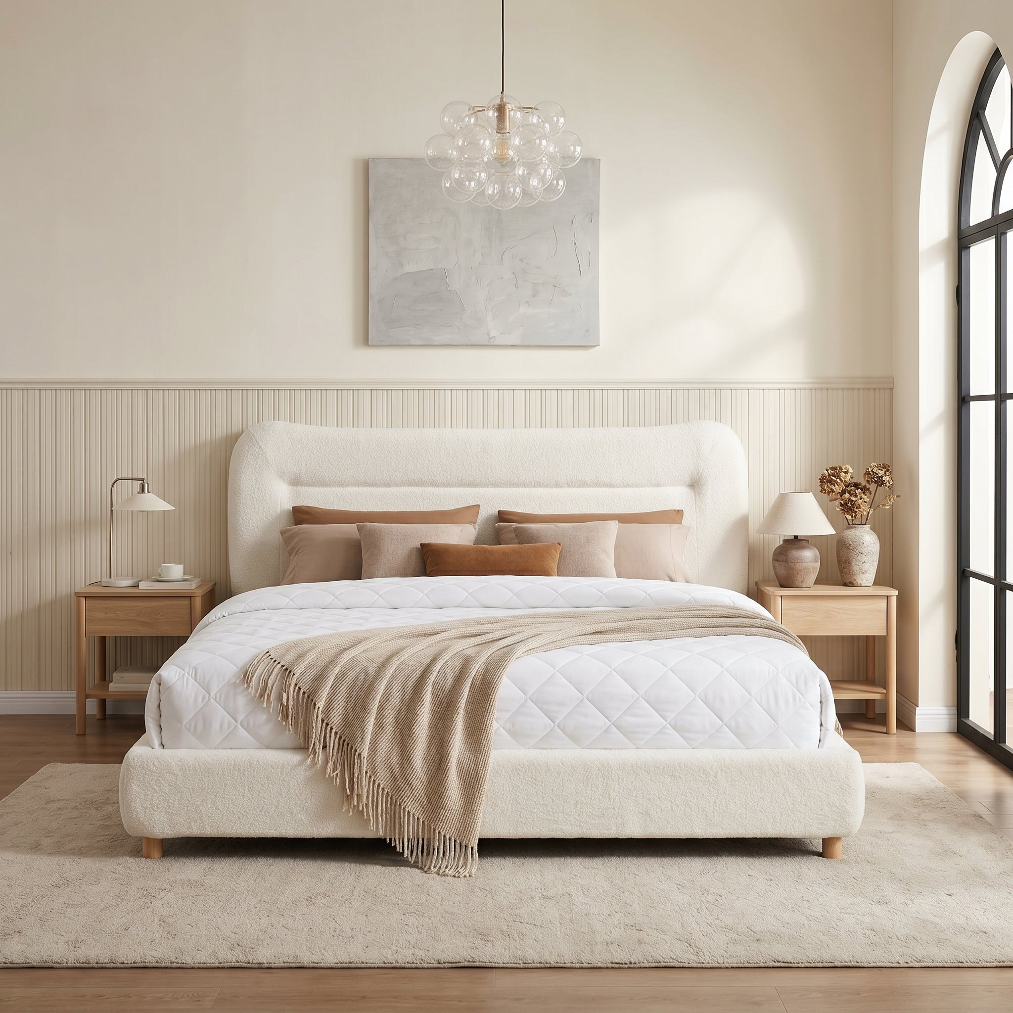 Minimalist Curved Headboard Teddy Bear Plush Bed, Queen by HouseOfZazla